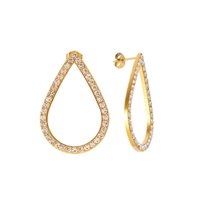 Elegant gold teardrop earrings with sparkling rhinestones on a clean white background