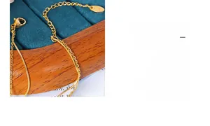 Detailed macro view of 18K gold plated titanium steel chain with lobster clasp and tag