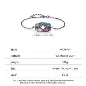 S925 sterling silver black star bracelet with colorful cubic zirconia and adjustable chain