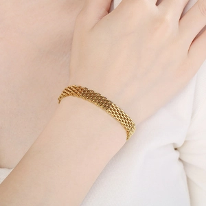 Bracelet de tennis en maille d'acier inoxydable doré pour hommes et femmes au poignet