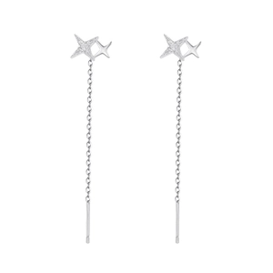 Elegant 925 sterling silver four-point star long threader earrings with cubic zirconia