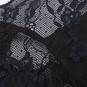 Winter asymmetric black lace satin dress featuring intricate floral hollow textures