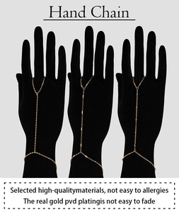 Detailed PVD gold plated hand back chains showing beads and link styles for women