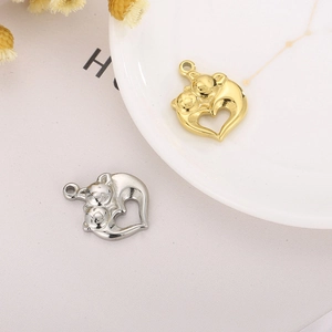Creative stainless steel heart pendants with small animal charms in gold and silver