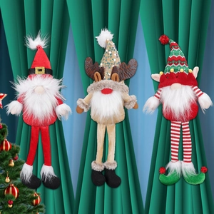 Three-piece Christmas curtain buckles featuring Santa, reindeer, and elf for festive decor
