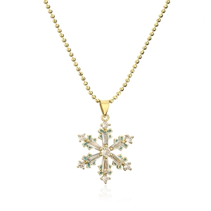 Elegant gold-plated snowflake necklace with turquoise enamel and zircon stones