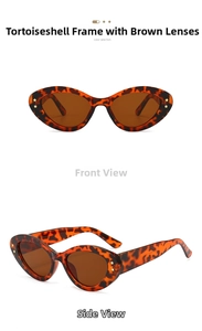 Detail of tortoiseshell cat eye sunglasses with gold star metal accents and tea lenses
