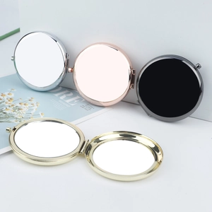 Round Metal Folding Makeup Mirror Dual Sided Magnifying Portable Pocket Size Travel Vanity Beauty Tool Elegant Mini Rhinestone