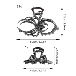 Gothic spider and bow alloy hair claws with rhinestones in a sleek punk style