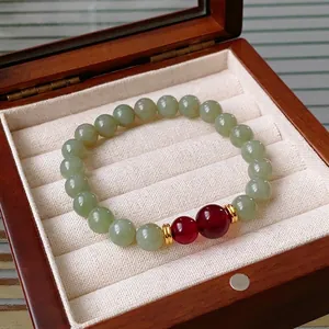 Natural Hetian Jade Beaded Bracelet With Copper Spacers And Red Garnet Beads Minimalist Chinese Style Jewelry For Women