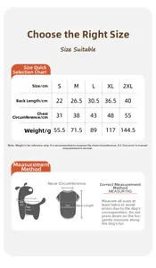 Detailed size chart for pet dog sweaters showing measurements for S to 2XL sizes
