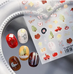 Detail of TS-3883 cartoon bear nail stickers with autumn picnic theme on display