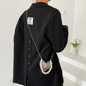 Heart Shaped Metal Small Evening Bag With Artificial Pearl Handle Pleated Texture Chain Crossbody Party Clutch For Women