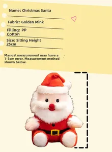 Detail of Santa plush toy showing premium velvet fabric and PP cotton filling details