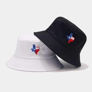 Détails de broderie du drapeau du Texas sur bobs en coton blanc et noir de qualité
