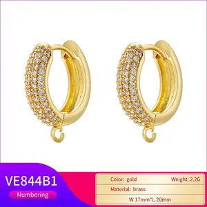 Sparkling gold paved crystal hoop earring charms with small pendant ring for DIY jewelry