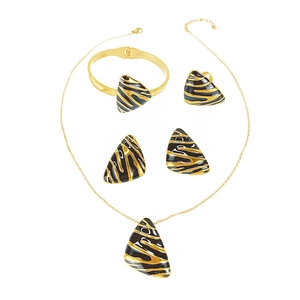 Golden and black enamel triangle jewelry set with necklace bracelet ring and earrings