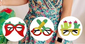 Three-piece set of festive Cinco de Mayo party glasses with chili and cactus designs