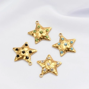 Vintage stainless steel star pendants with colorful rhinestones for DIY jewelry making