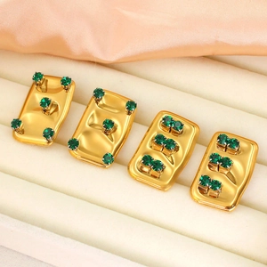 Elegant irregular 18K gold plated stainless steel stud earrings with green zircon stones
