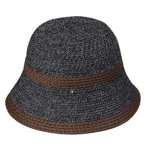 Japanese style woven foldable sun hat for women with floral metal buckle and mixed grey finish