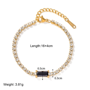 Detail of gold emerald zircon bracelet with dimensions 16+4cm and 3.81g weight info