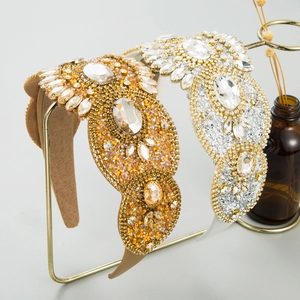 Serre-tête Baroque Large Rembourré Femmes Luxe Strass en Verre Cristal Perlé Accessoire Cheveux Mariage Fête Mode