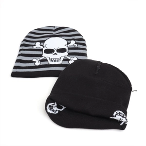 Bonnet en tricot unisexe à rayures avec motif tête de mort style hip-hop hiver