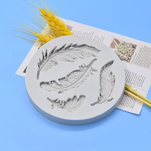 Round grey silicone feather mold for DIY cake fondant and chocolate decorating