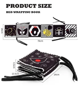 Detailed view of black and white baby cloth book dimensions with fold and unfold size