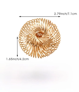 Detailed view of golden wire bird nest earring dimensions 7.1cm x 4.2cm on white background