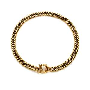 Chunky 18K gold plated stainless steel Cuban chain necklace with a round toggle clasp