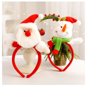 Vue détaillée des serre-têtes de Noël en peluche Père Noël et Bonhomme de neige