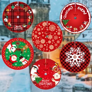 Decorative Christmas Tree Skirt Round Polyester Fabric Santa Reindeer Snowman Pattern Holiday Ornament Base Mat