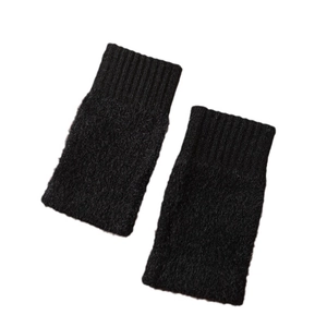 Plush black knitted fingerless arm warmers for women, winter thermal sleeve protectors