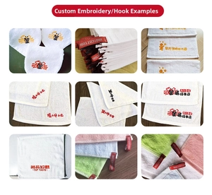 Detail showing custom embroidery logos on soft 100% cotton tea towels and napkins