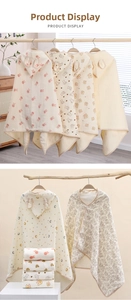 Detail of soft cotton gauze baby hooded towels featuring animal ears and cute prints
