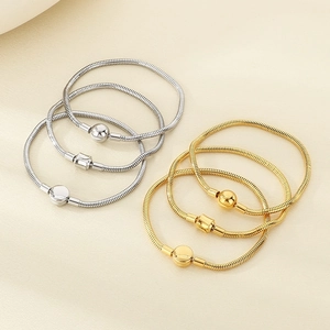 Stainless Steel Snake Chain Bracelet With Rhinestone Crown Heart Barrel Clasp For DIY Charms Elegant Jewelry