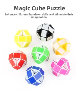 Spherical 24-segment snake cube puzzle toys shown in seven assorted vibrant colors