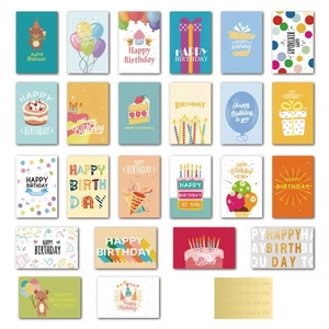 Set of 24 unique birthday cards with colorful patterns and matching envelopes for celebrations