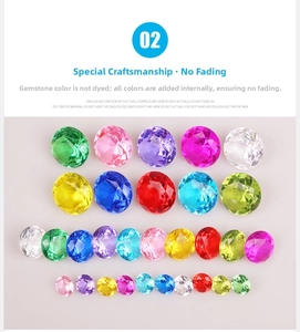 Close-up of colorful faceted acrylic crystals in various sizes and vibrant gemstone colors