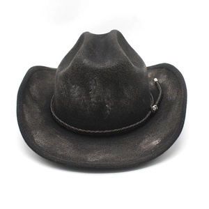 Vintage dark brown felt jazz fedora hat with braided leather band and metal buckle