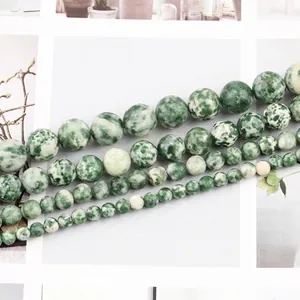 Perles rondes en pierre à points verts de 4mm à 12mm pour la création de bijoux DIY
