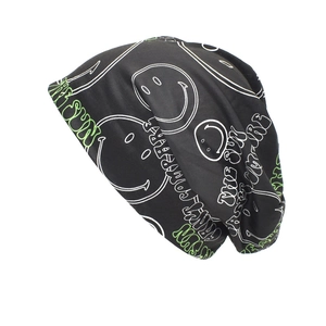 Beanie Hat Knit Cotton Happy Face Graffiti Print Slouchy Skull Cap Streetwear Hip Hop Breathable Outdoor For Men Women