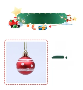 Close-up of red matte Christmas ball ornament with white glitter stripes and gold string