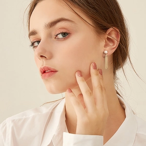 Elegant 925 sterling silver drop earrings with natural white baroque pearls for women