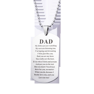 Engraved silver military tag necklace for dad with stainless steel ball chain jewelry