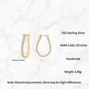 S925 Sterling Silber U-Form Goldohrringe mit 2,5 mm runden weißen Zirkonia-Steinen