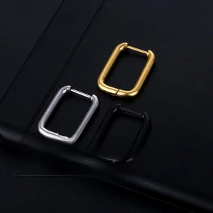 Polished titanium steel hoop earrings for men in gold, silver, and black finishes