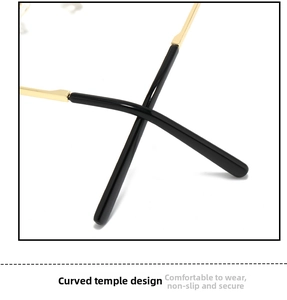 Detail of curved metal temples with non-slip tips for rectangle sunglasses